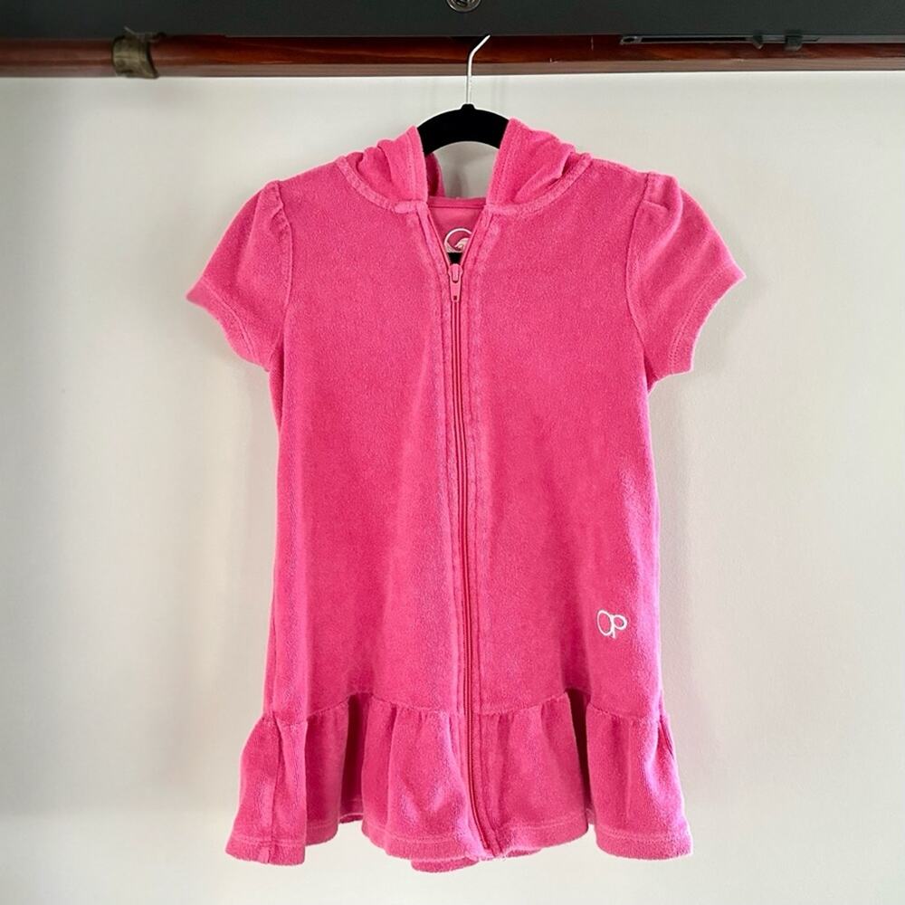 OP Ocean Pacific Girls Pink Terry Swim Cover Zip Hoodie Dress | Size 4T